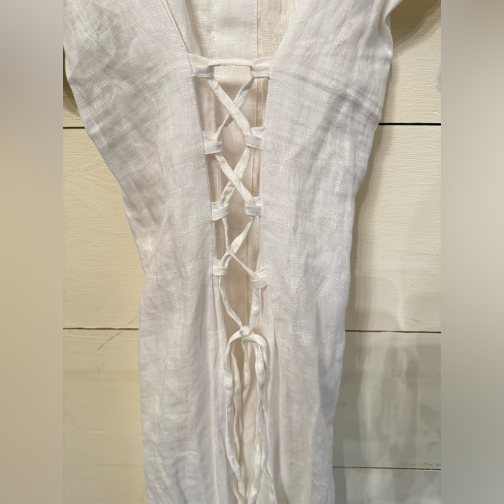 SLEEPER Marquise Linen Lace-Up Dress in white - Picture 9 of 13